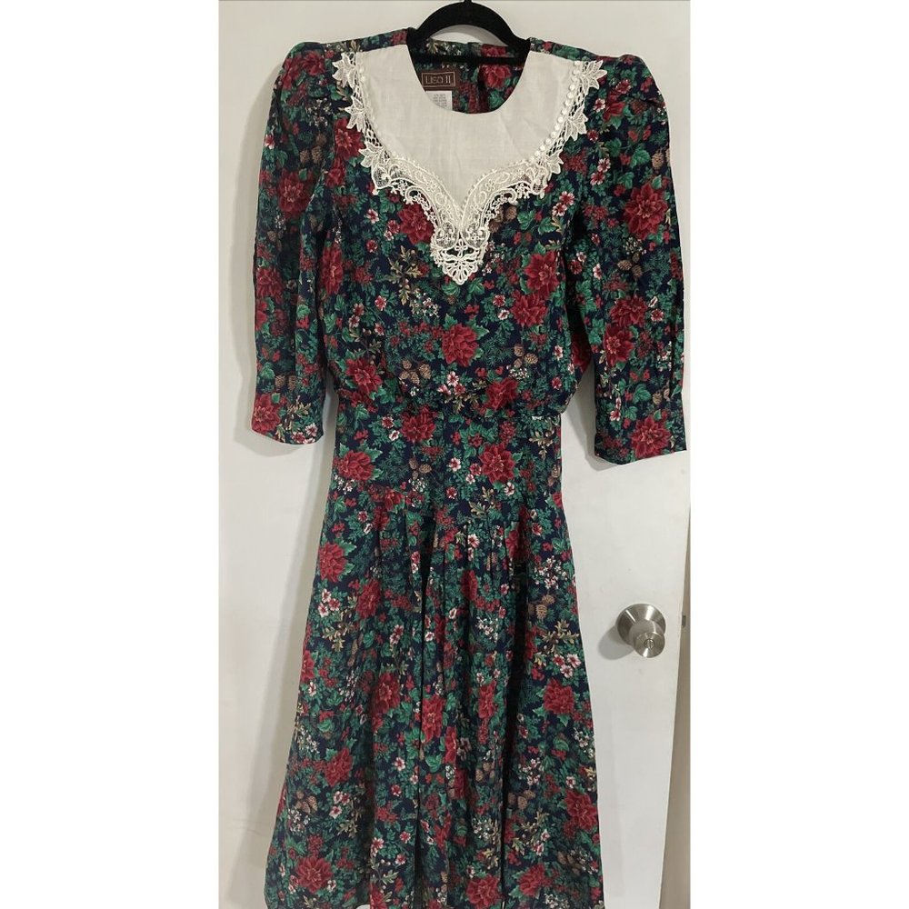 VINTAGE LISA II USA MADE COTTAGE CORE ROMANTIC FLORAL DRESS WOMENS SZ 12